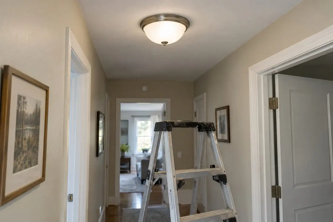 Example illustration of a new ceiling light in a hallway