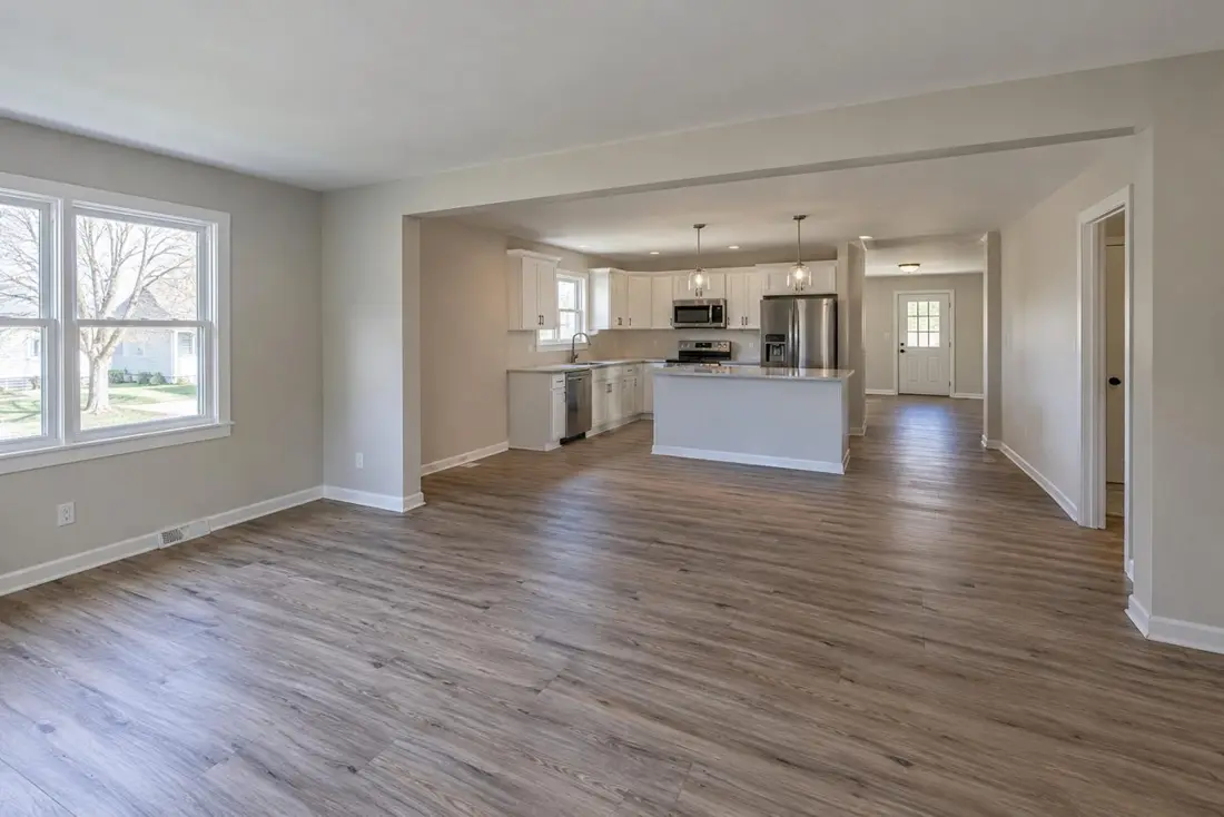 Example illustration of an opened up kitchen and living room